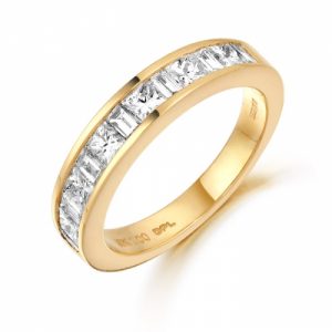 Princess and Baguette Diamond Yellow Gold Band